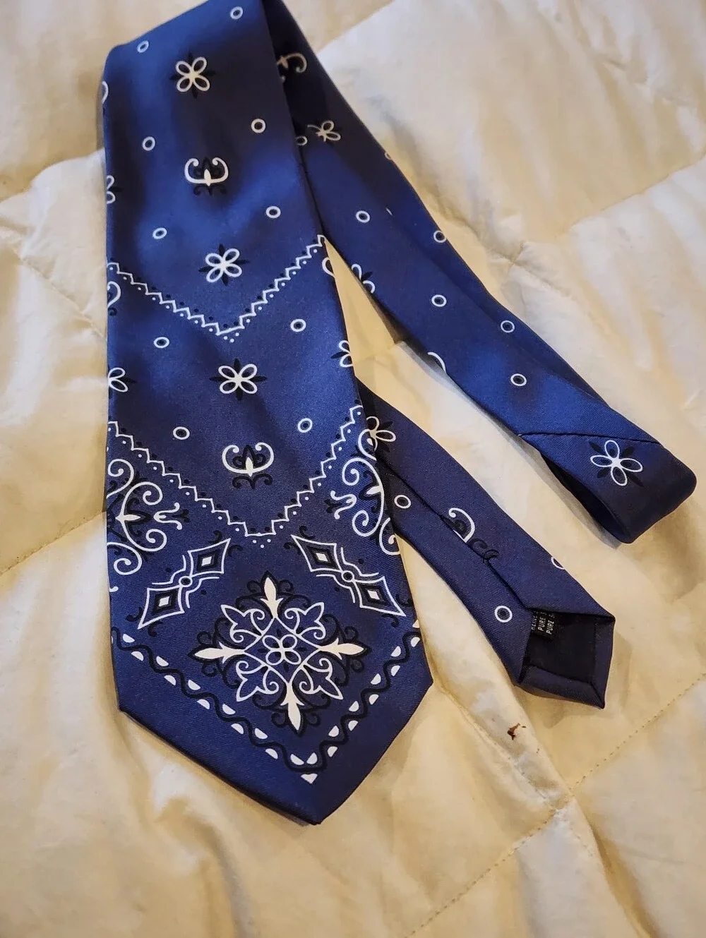 Mens Italian Silk Blue Bandana Print Neck Tie By Structure